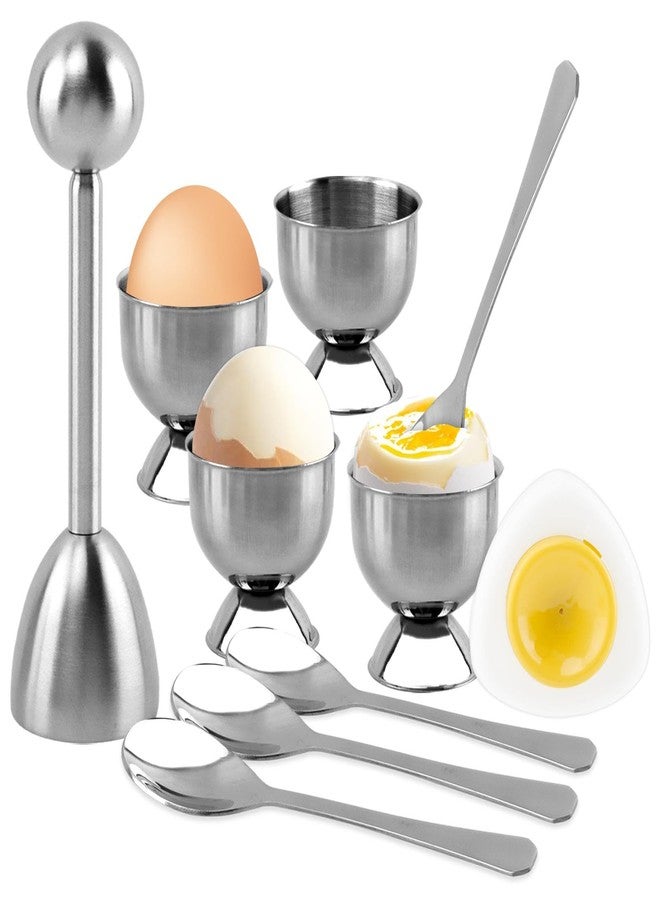 Trasylph 10PCS Egg Cracker Topper Cutter Set for Hard Boiled Eggs,With 4X Stainless Steel Egg Cups for Soft Boiled Eggs,4 X Egg Spoons,1 X Magnetic Egg Piercer,for Breakfast Kitchen Tool - Image 1