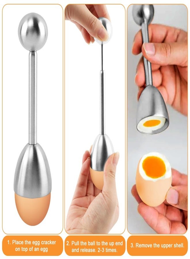 Trasylph 10PCS Egg Cracker Topper Cutter Set for Hard Boiled Eggs,With 4X Stainless Steel Egg Cups for Soft Boiled Eggs,4 X Egg Spoons,1 X Magnetic Egg Piercer,for Breakfast Kitchen Tool - Image 3