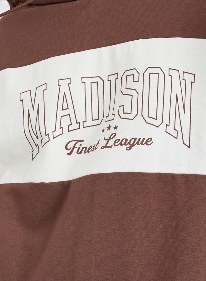 Styli Women Brown Regular Fit Color Block Hoodie - Image 4