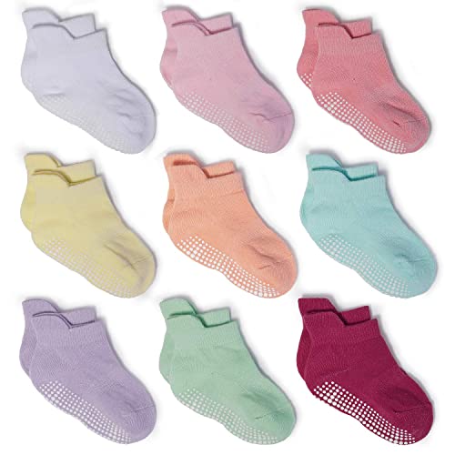 ZAPLES Baby Girls Non Slip Grip Ankle Socks with Anti Skid Soles for Infants Toddlers, Polychrome, 12-36 Months - Image 1