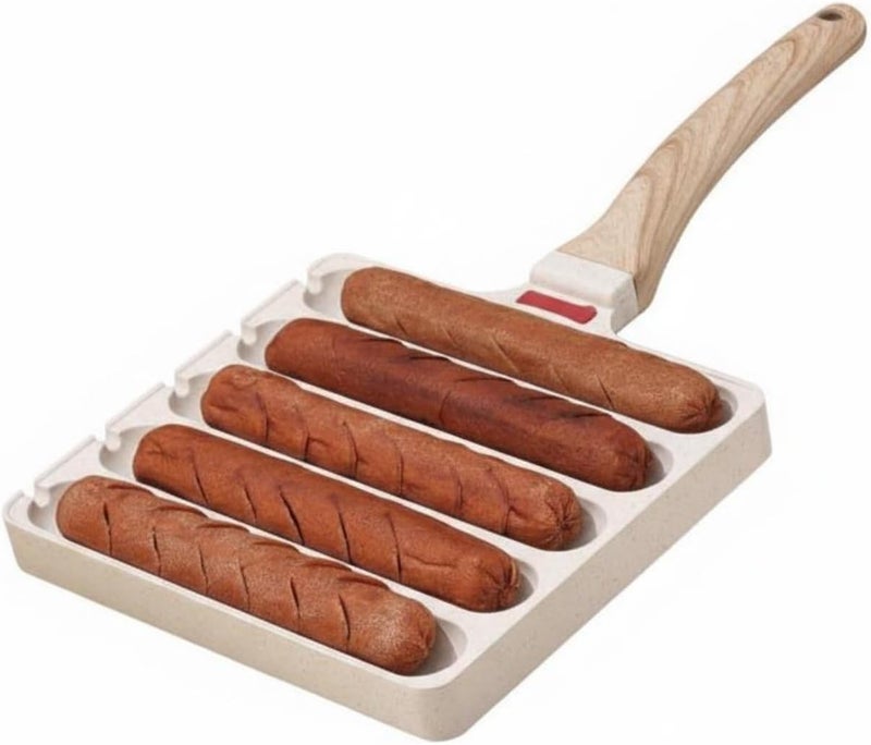 5-Slot Hot Dog Skillet Non Multi-Compartment Hot Dog Pan Nonstick Frankfurter Grill Pan for Campers, Camping, Outdoor, Travel, White - Image 1