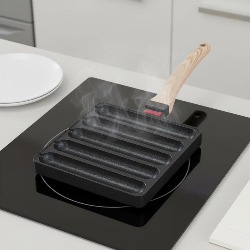 5-Slot Hot Dog Skillet Non Multi-Compartment Hot Dog Pan Nonstick Frankfurter Grill Pan for Campers, Camping, Outdoor, Travel, White - Image 2