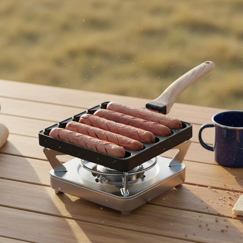 5-Slot Hot Dog Skillet Non Multi-Compartment Hot Dog Pan Nonstick Frankfurter Grill Pan for Campers, Camping, Outdoor, Travel, White - Image 3