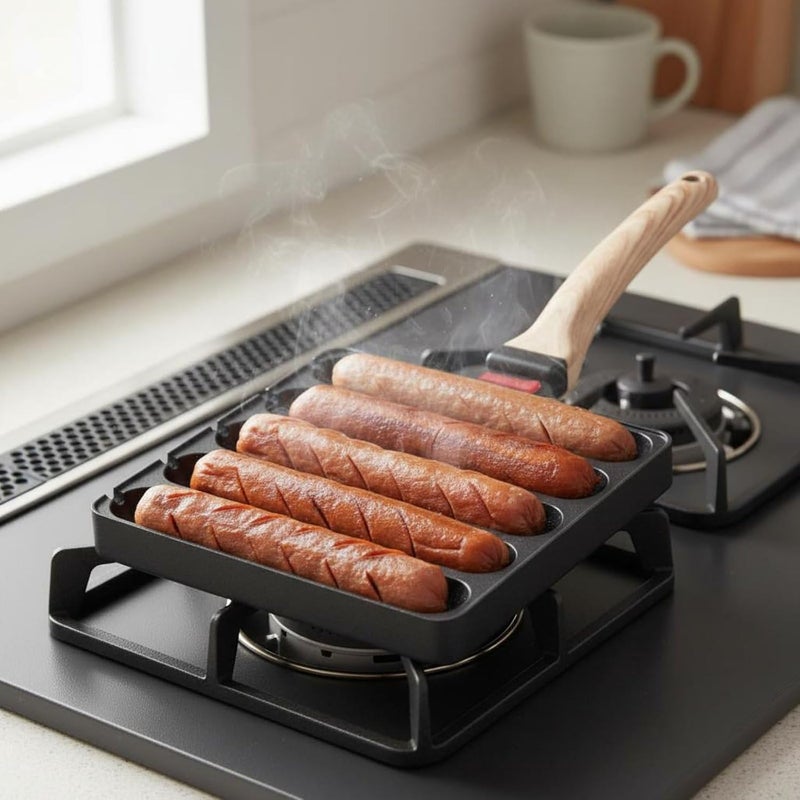 5-Slot Hot Dog Skillet Non Multi-Compartment Hot Dog Pan Nonstick Frankfurter Grill Pan for Campers, Camping, Outdoor, Travel, White - Image 4