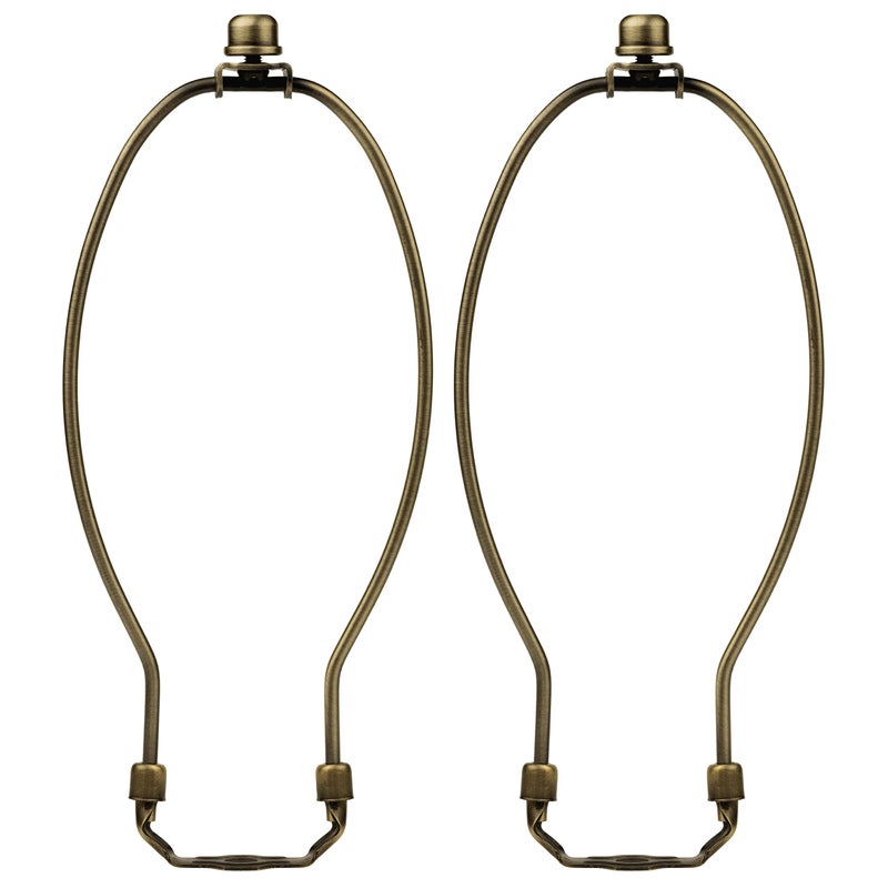 I Like That Lamp Complete Harp Set (2 Pack) - Antique Brass 9" (Suitable for 10"-11" Lampshade) - Includes Saddle Holder Base & Finial - Converter for Table and Floor Lamps
