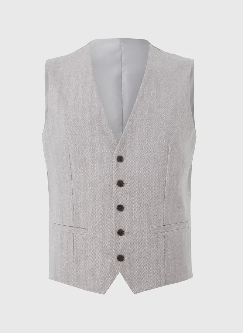 Matalan Grey Taylor & Wright Langham Stone Linen Blend Herringbone Suit Waistcoat for Men | Best Price UAE