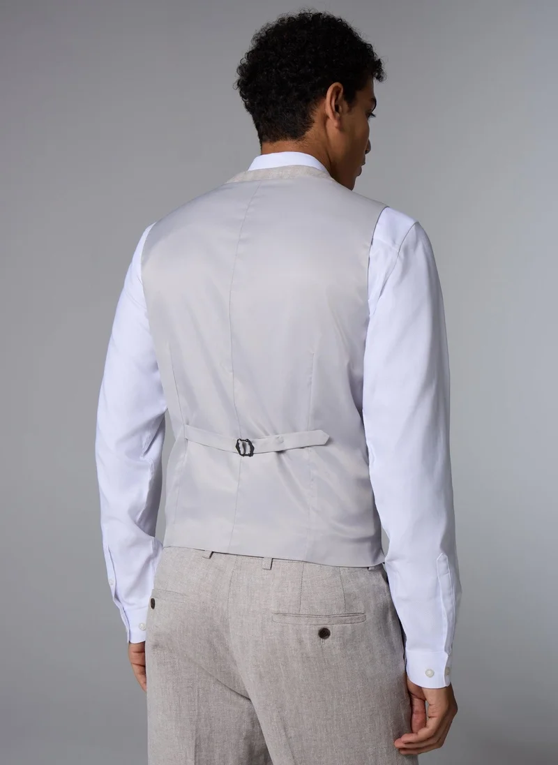 Matalan Grey Taylor & Wright Langham Stone Linen Blend Herringbone Suit Waistcoat for Men | Best Price UAE