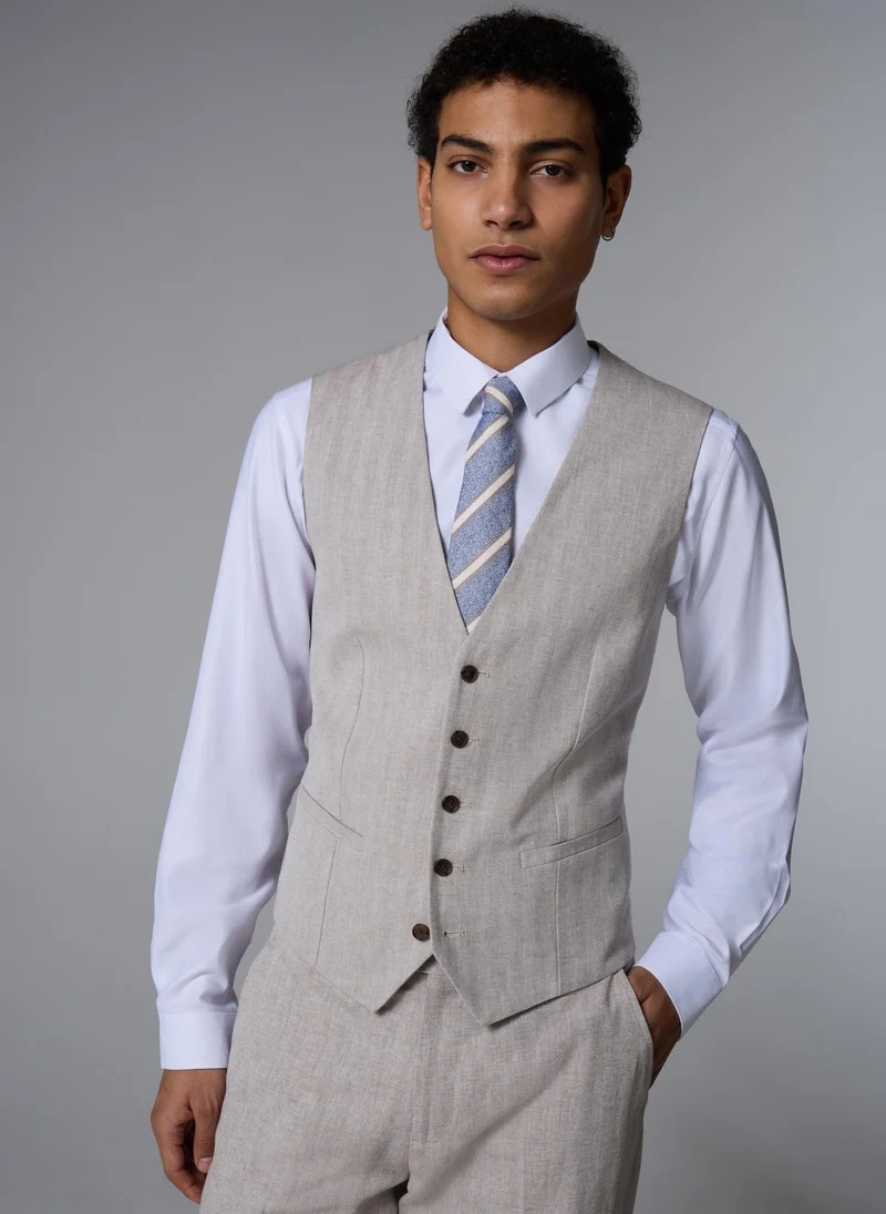 ماتلان Taylor & Wright Langham Stone Linen Blend Herringbone Suit Waistcoat