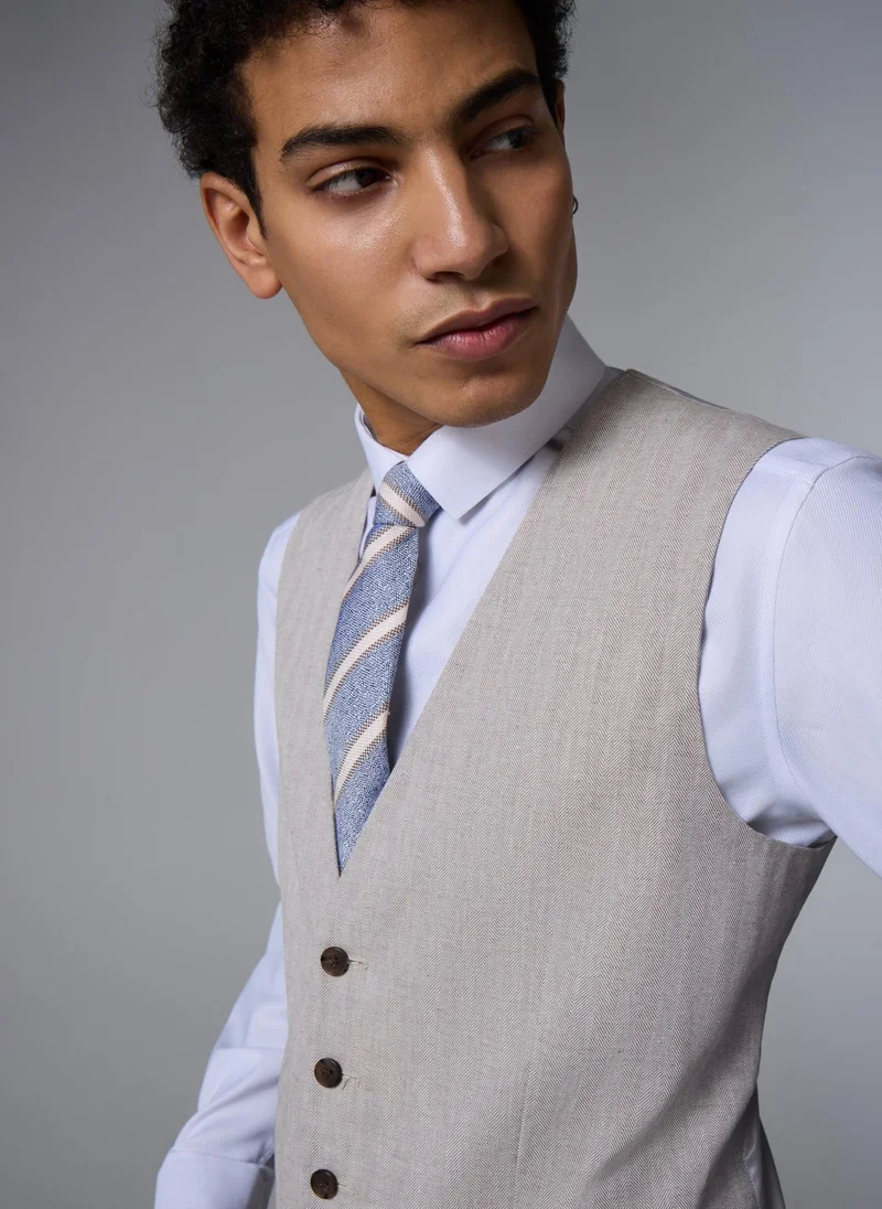 Matalan Grey Taylor & Wright Langham Stone Linen Blend Herringbone Suit Waistcoat for Men | Best Price UAE