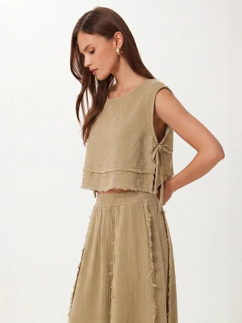 السعادة في إسطنبول ISTANBUL Cotton Sleeveless Blouse and Wide-Leg Skirt Set