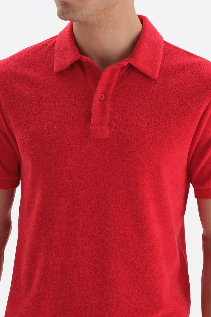 داجي Red Towel Polo Neck T-Shirt