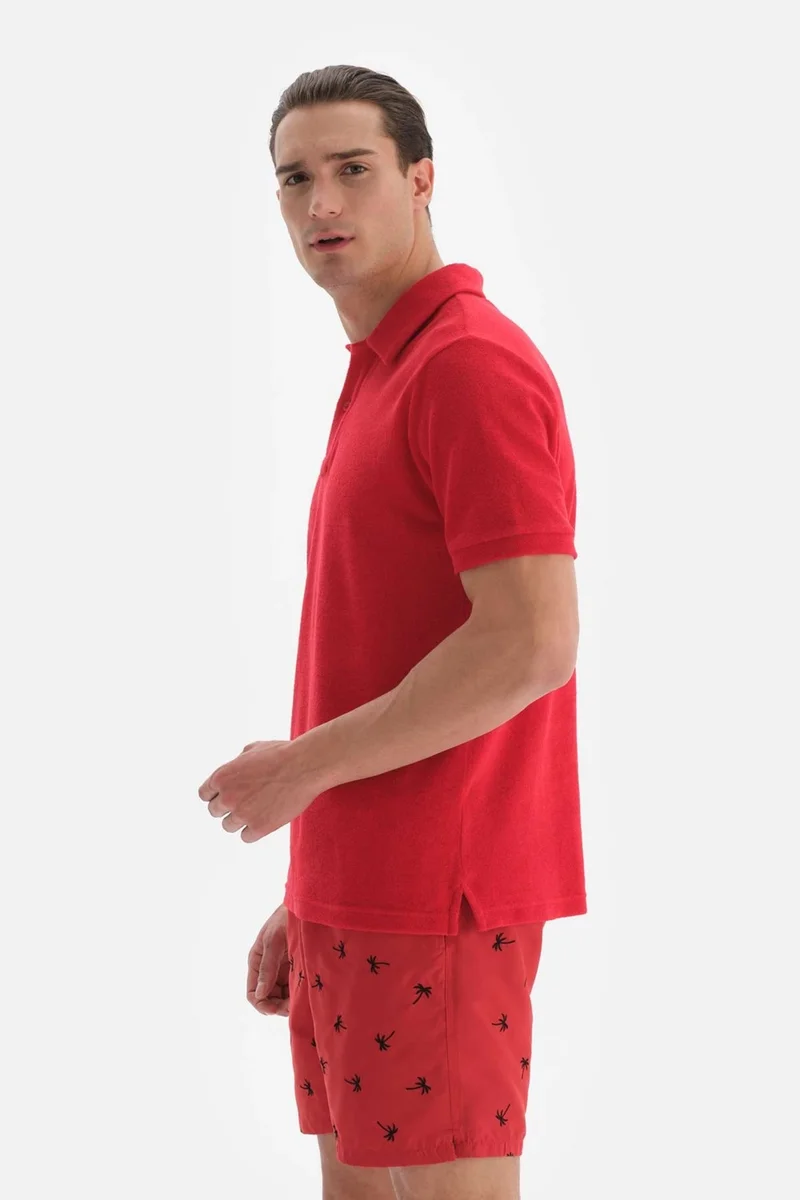 داجي Red Towel Polo Neck T-Shirt