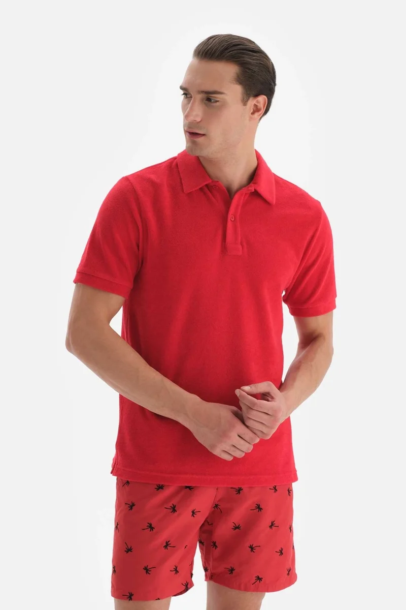 داجي Red Towel Polo Neck T-Shirt