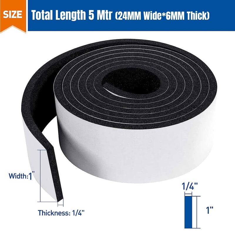 CELLUX Single Side 6MM Thick High Density Self Adhesive Foam Seal Tape, Weather Stripping Doors and Window Insulation Soundproofing- 24mm Width, 5 Meter Length - Image 2