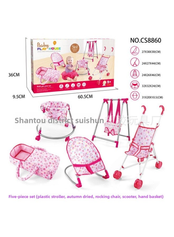 Children's Toy Simulated Baby Stroller Girls Play House Game Combo Set Educational-Color:60 Combination Five-piece Set (plastic Cart, Swing, Rocking Chair, Walker, Handbag) - Image 1