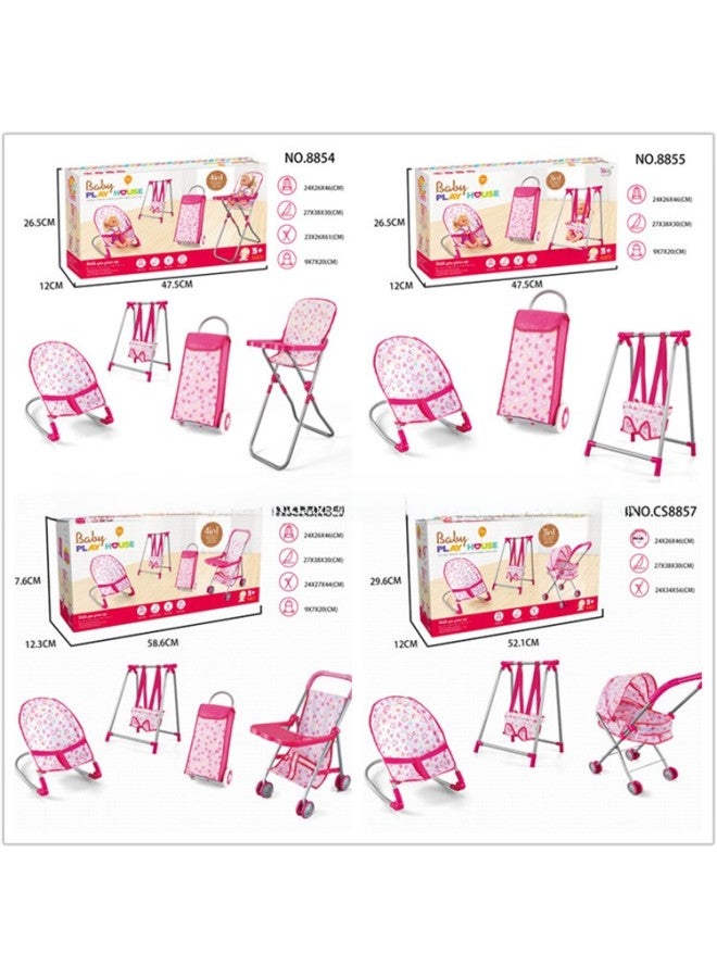 Children's Toy Simulated Baby Stroller Girls Play House Game Combo Set Educational-Color:60 Combination Five-piece Set (plastic Cart, Swing, Rocking Chair, Walker, Handbag) - Image 3