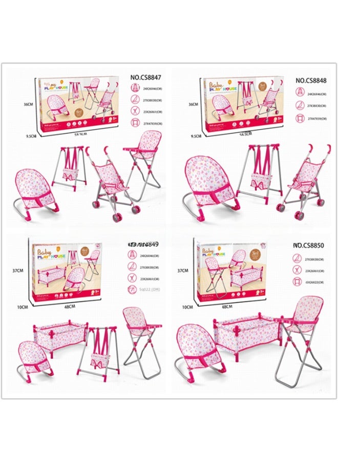 Children's Toy Simulated Baby Stroller Girls Play House Game Combo Set Educational-Color:60 Combination Five-piece Set (plastic Cart, Swing, Rocking Chair, Walker, Handbag) - Image 2