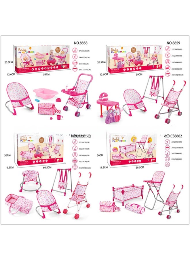 Children's Toy Simulated Baby Stroller Girls Play House Game Combo Set Educational-Color:60 Combination Five-piece Set (plastic Cart, Swing, Rocking Chair, Walker, Handbag) - Image 4