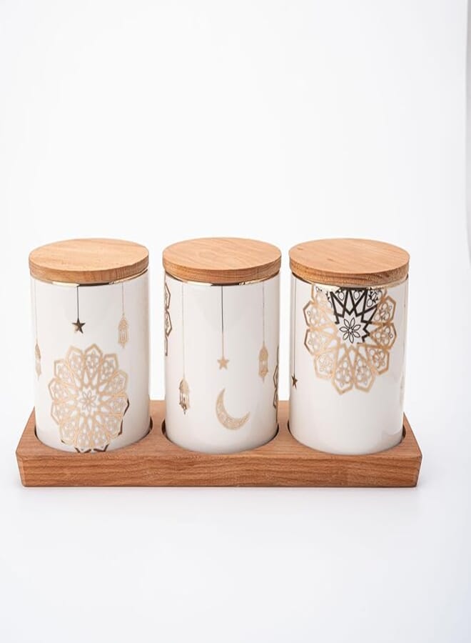Rosa/Porcelain (Golden DecorationsSet of 3 Tea & Sugar jars)