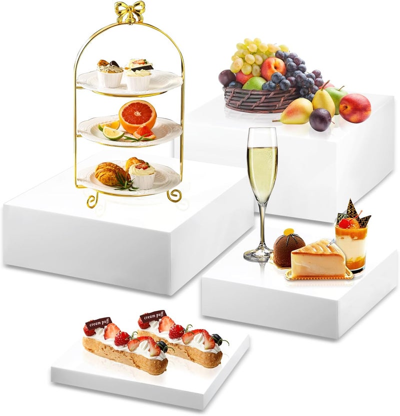 TPGP HEYTIMI 4Pcs Buffet Risers, Acrylic Cube Display Stands for Food, Dessert, Party, Brunch, Jewelry & Crafts (6.5x7.5x8.5x9.5'') - Image 1
