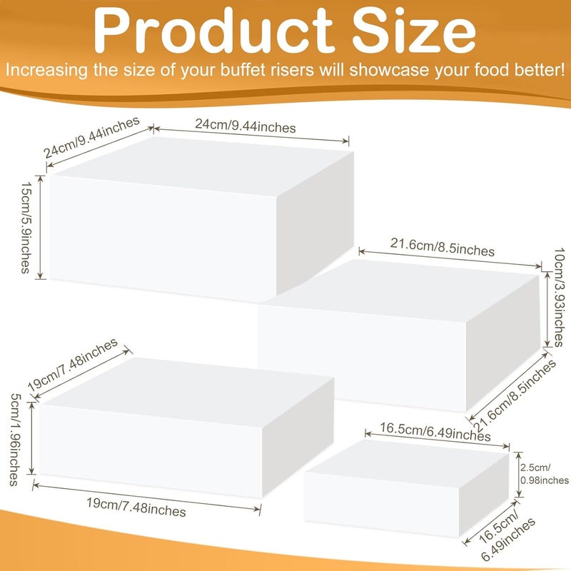 TPGP HEYTIMI 4Pcs Buffet Risers, Acrylic Cube Display Stands for Food, Dessert, Party, Brunch, Jewelry & Crafts (6.5x7.5x8.5x9.5'') - Image 2