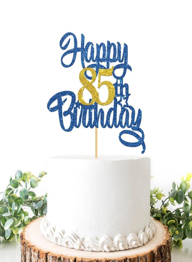 Helewilk Happy 85th Birthday Cake Topper,Blue Glitter 85th Cake Decorations,85&Fabulous/I'm 85/Eighty-five Years Old Birthday Cake Topper,Anniversary Party/Birthday Party Decoration Supplies - Image 1