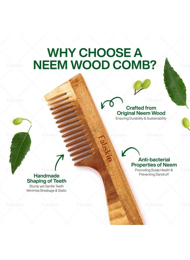 Fabskin Neem Wooden Comb For Men & Women | Set Of 2 | Detangling, Frizz Control, Shine & Styling | Wide Tooth & Handle Comb | For All Hair Types  - Image 3