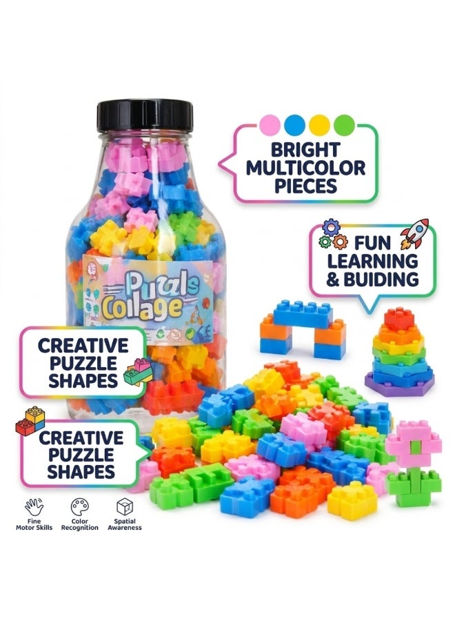 Colorful Puzzle Blocks for Kids – Creative Interlocking Building Toys in Storage Bottle, Educational Learning Toy for Boys & Girls, Develops Creativity, Fine Motor Skills & Hand-Eye Coordination (Multi-colour) - Image 2