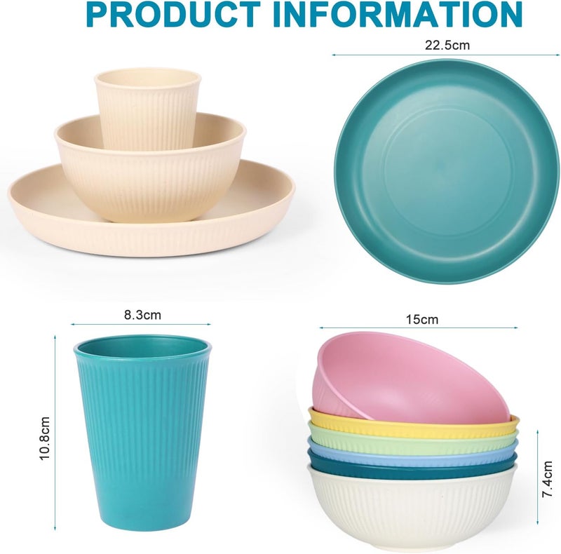 HORNORM 18pcs Wheat Straw Dinnerware Sets Unbreakable dish Set Reusable Plates Bowls and Cups Set dishes Dishwasher Microwave Safe for Kitchen Outdoor Travel Camping Light Macron - Image 3