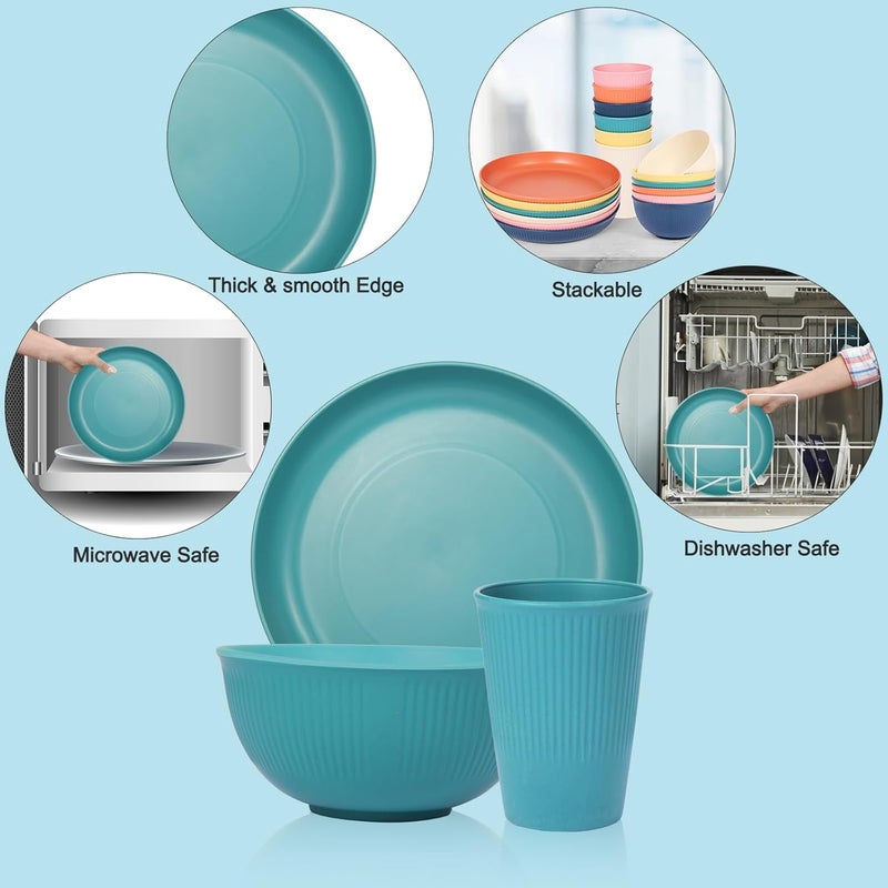 HORNORM 18pcs Wheat Straw Dinnerware Sets Unbreakable dish Set Reusable Plates Bowls and Cups Set dishes Dishwasher Microwave Safe for Kitchen Outdoor Travel Camping Light Macron - Image 4