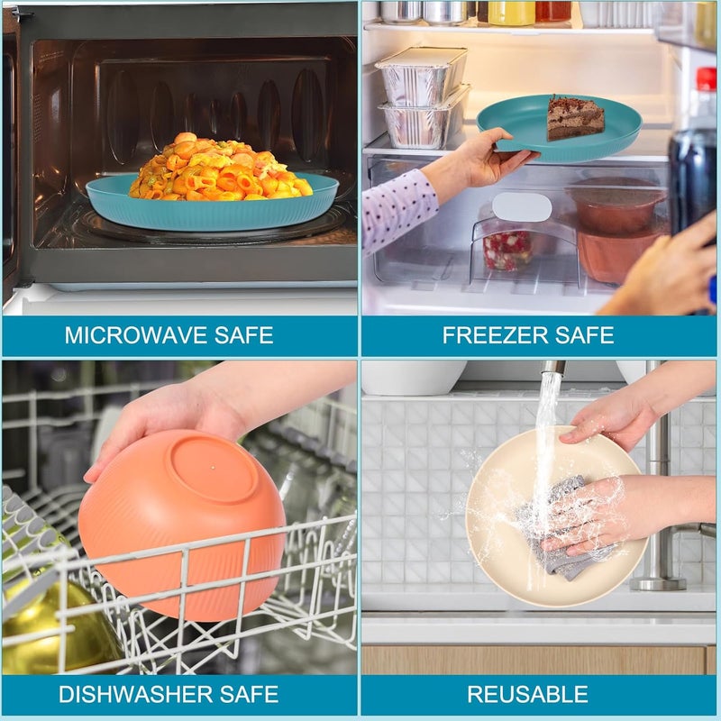 HORNORM 18pcs Wheat Straw Dinnerware Sets Unbreakable dish Set Reusable Plates Bowls and Cups Set dishes Dishwasher Microwave Safe for Kitchen Outdoor Travel Camping Light Macron - Image 5