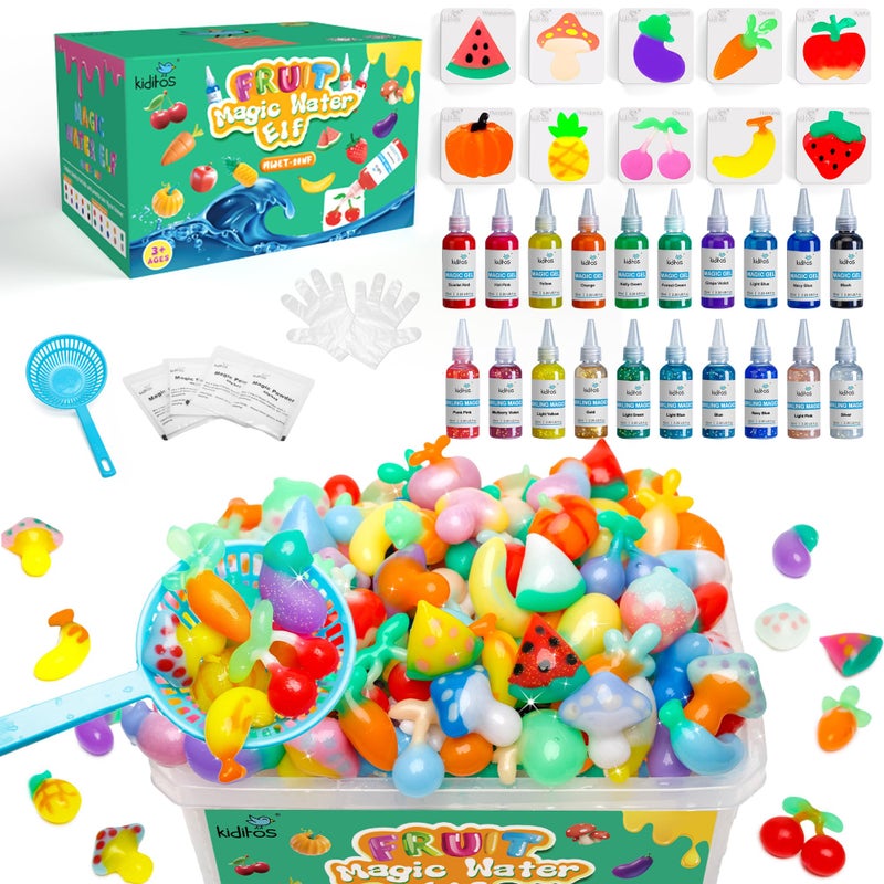Kiditos Fruit Magic Water Elf Toy Kitâ€“Squishies for Kids, 20 Gels & 10 Molds, Magic Gel Water Pets Sensory Toy, Fun DIY Craft Kit, Party Favors, Birthday & Christmas Gifts for Kids Ages 3+ - Image 1