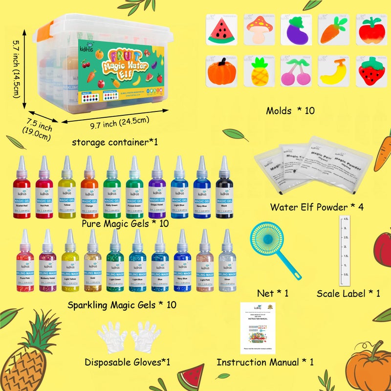 Kiditos Fruit Magic Water Elf Toy Kitâ€“Squishies for Kids, 20 Gels & 10 Molds, Magic Gel Water Pets Sensory Toy, Fun DIY Craft Kit, Party Favors, Birthday & Christmas Gifts for Kids Ages 3+ - Image 5