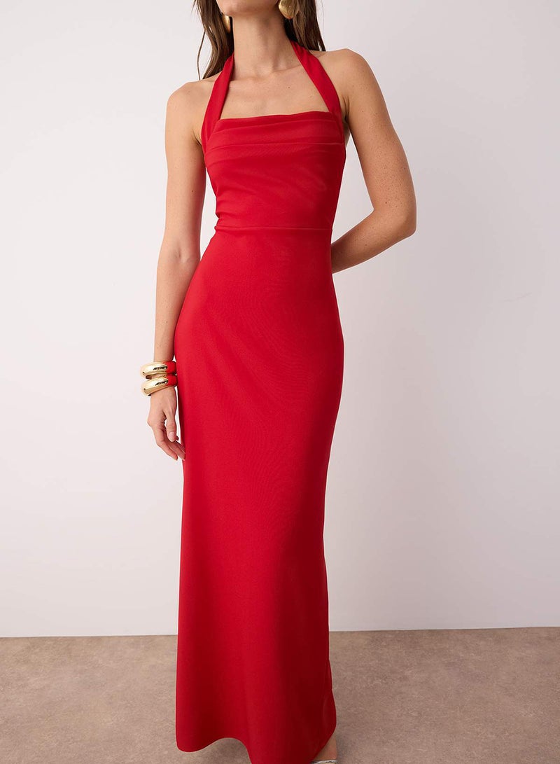 trendyol Red Bodycon Degaje Collar Woven Long Stylish Evening Dress Tprss24Ae00083 - Image 3