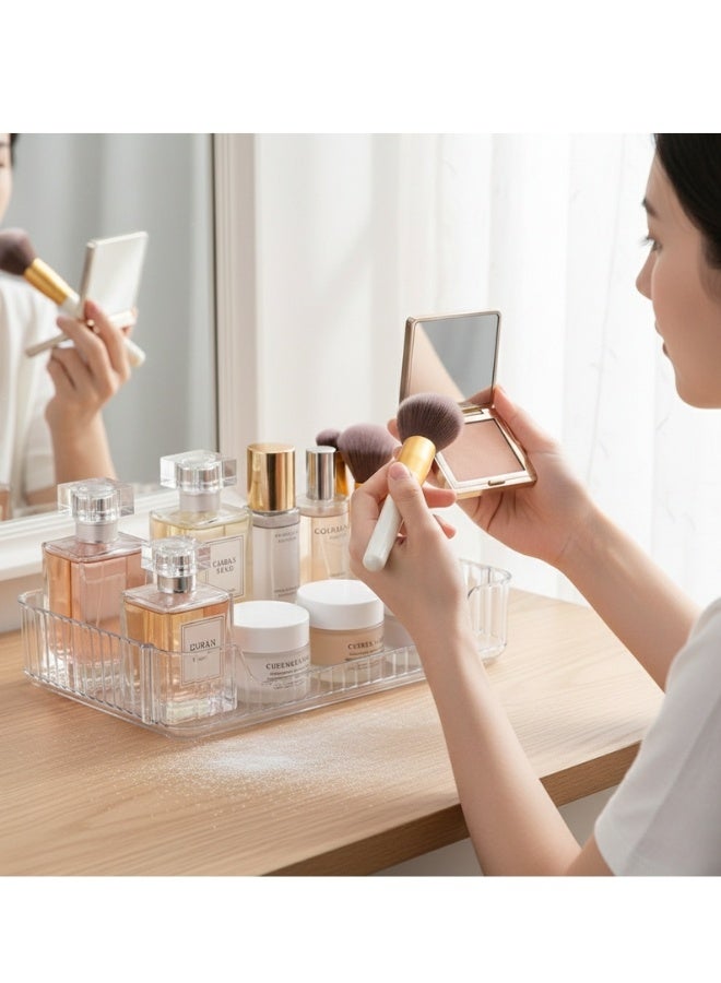 2 قطعة منظم أكريليك شفاف قابل للتكديس لتوفير المساحة – رف تخزين متعدد الاستخدامات لترتيب مستحضرات التجميل والعطور ومنتجات العناية الشخصية أو أدوات المطبخ – عملي وعصري للحمام، المطبخ، أو سطح الطاولة – مقاس 30 × 17 سم - Image 3