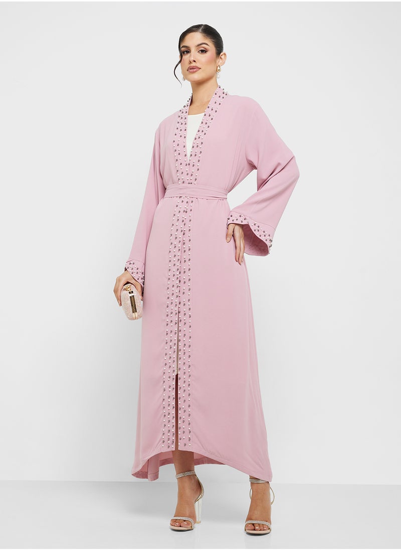 Khizana Open Abaya With Embroidered Hems  - Image 1
