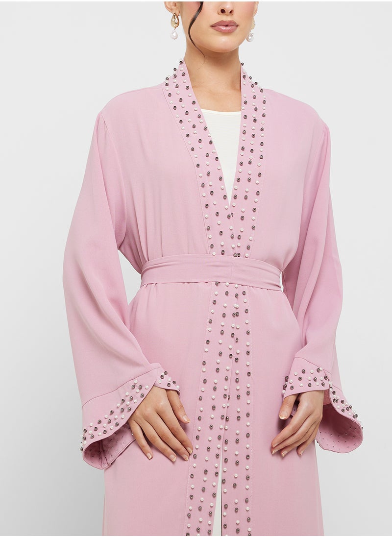 Khizana Open Abaya With Embroidered Hems  - Image 3