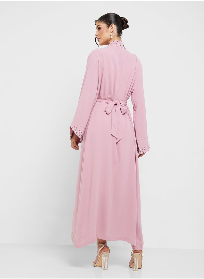 Khizana Open Abaya With Embroidered Hems  - Image 2