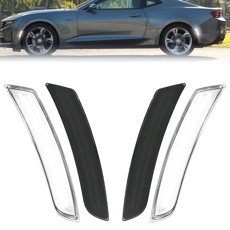 ROCCS 4PCS LED White Side Marker Lights Compatible with 20162024 Chevy Camaro ZL11LESSRSLSLT 2014up Cadillac CTS 2015up Cadillac ATS Front Rear Bumper Fender LightSmoked Lens