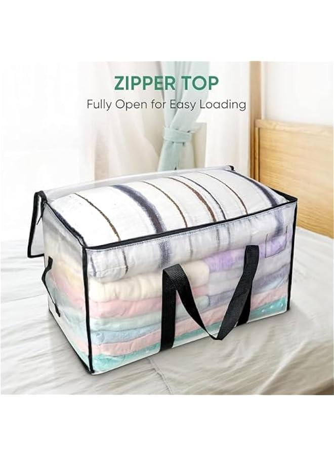 TRASSLE Large Moving Bags, 2 Pack Heavy Duty Moving Storage Tote Bags, Foldable Clothes Storage Bags,UnderBed Storage Bag with Zippers and Sturdy Handles for Bedding,dormitory,Travel (Clear) - Image 2