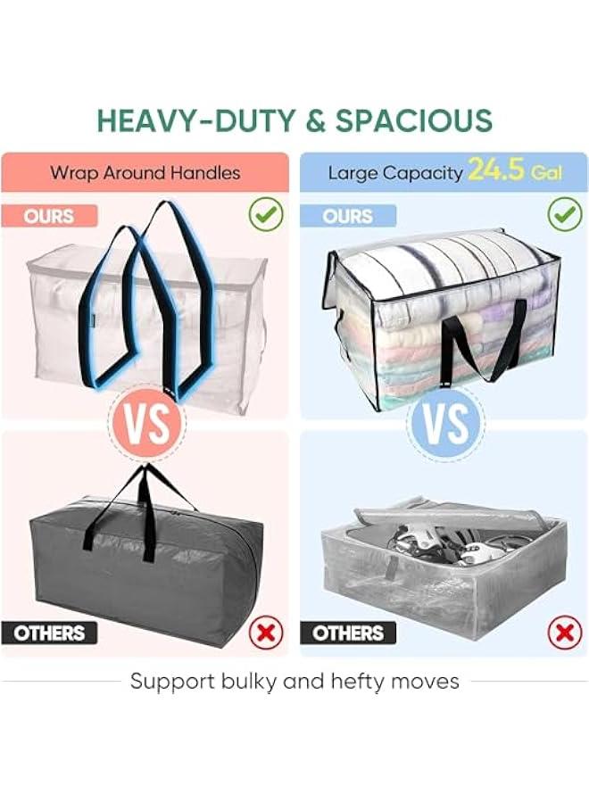 TRASSLE Large Moving Bags, 2 Pack Heavy Duty Moving Storage Tote Bags, Foldable Clothes Storage Bags,UnderBed Storage Bag with Zippers and Sturdy Handles for Bedding,dormitory,Travel (Clear) - Image 4
