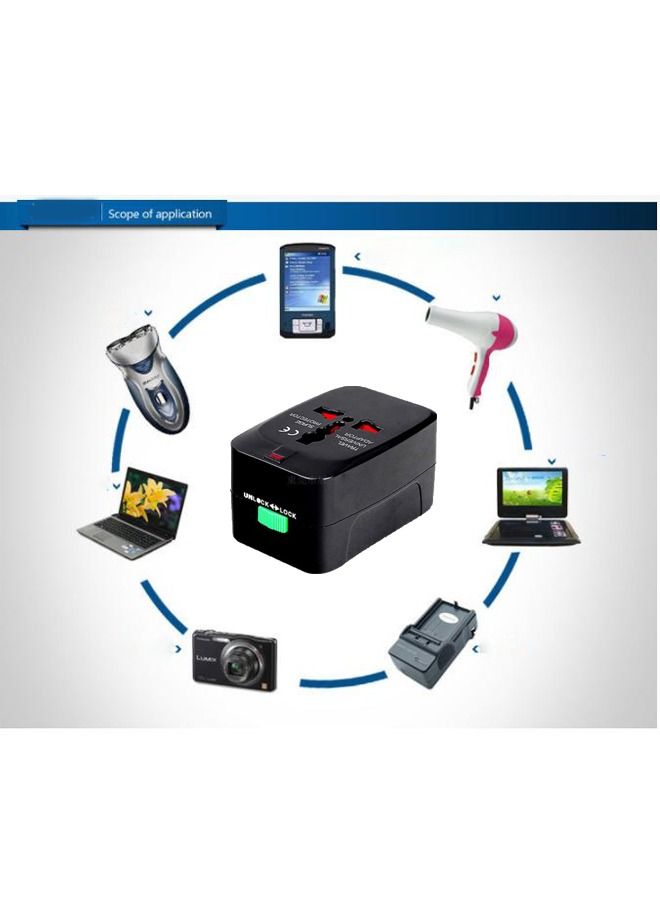 Sharpdo Universal Travel Adapter with 2 USB Ports Black - Image 2