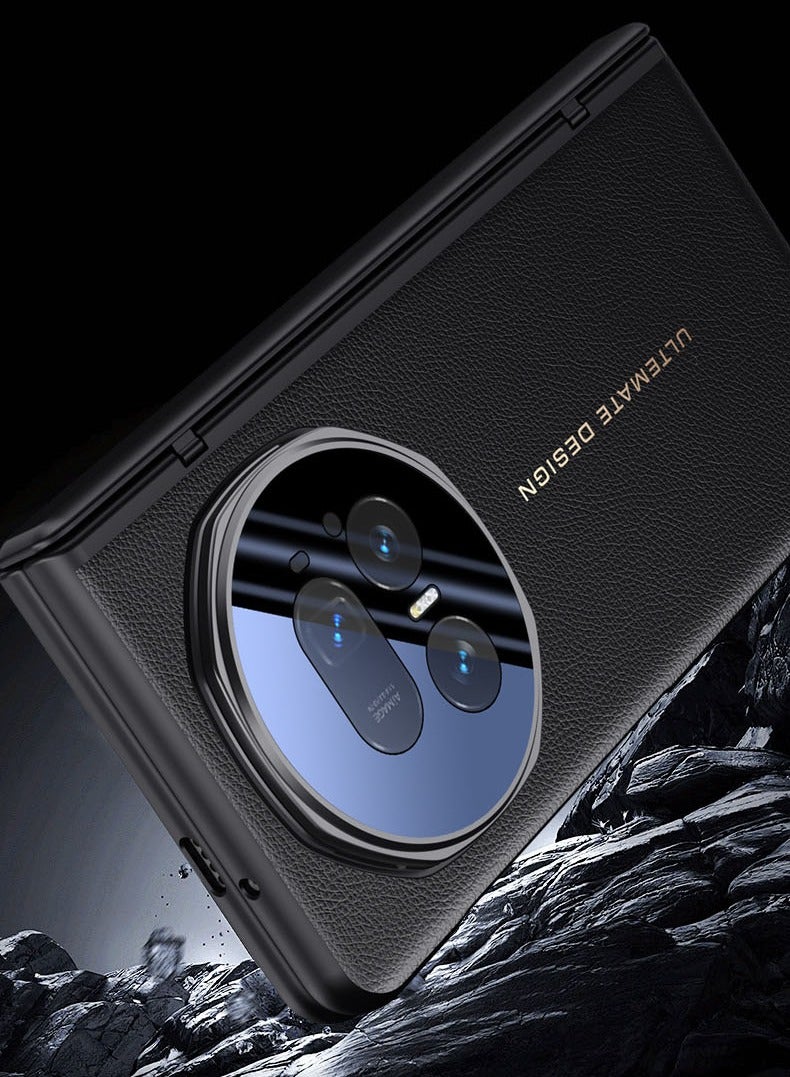 general Compatible with Honor Magic V5 Electroplated Frame Magnetic Hinge Protection Grain Leather Case with Lens Holder Privacy Screen Protector For Magic V5 - Image 4