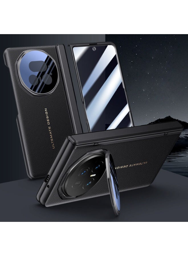 general Compatible with Honor Magic V5 Electroplated Frame Magnetic Hinge Protection Grain Leather Case with Lens Holder Privacy Screen Protector For Magic V5 - Image 1