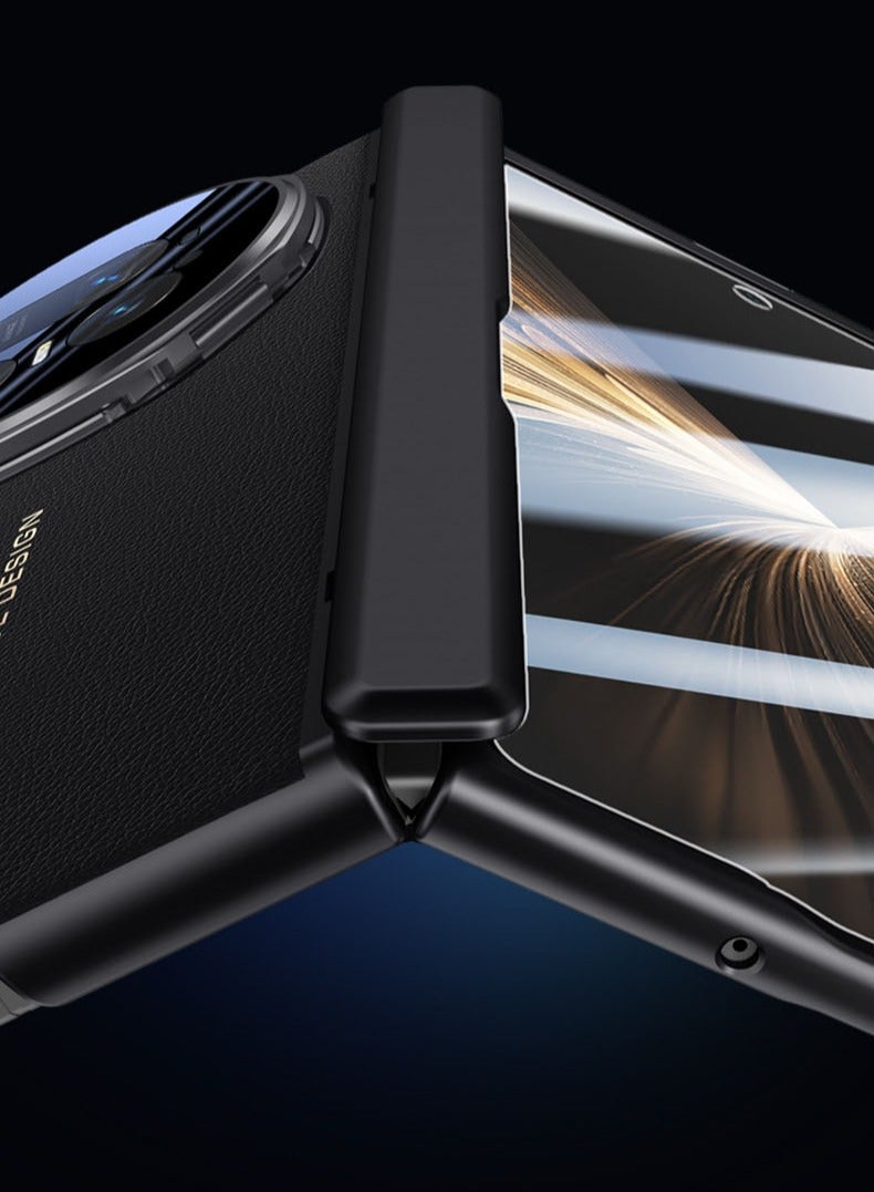 general Compatible with Honor Magic V5 Electroplated Frame Magnetic Hinge Protection Grain Leather Case with Lens Holder Privacy Screen Protector For Magic V5 - Image 3