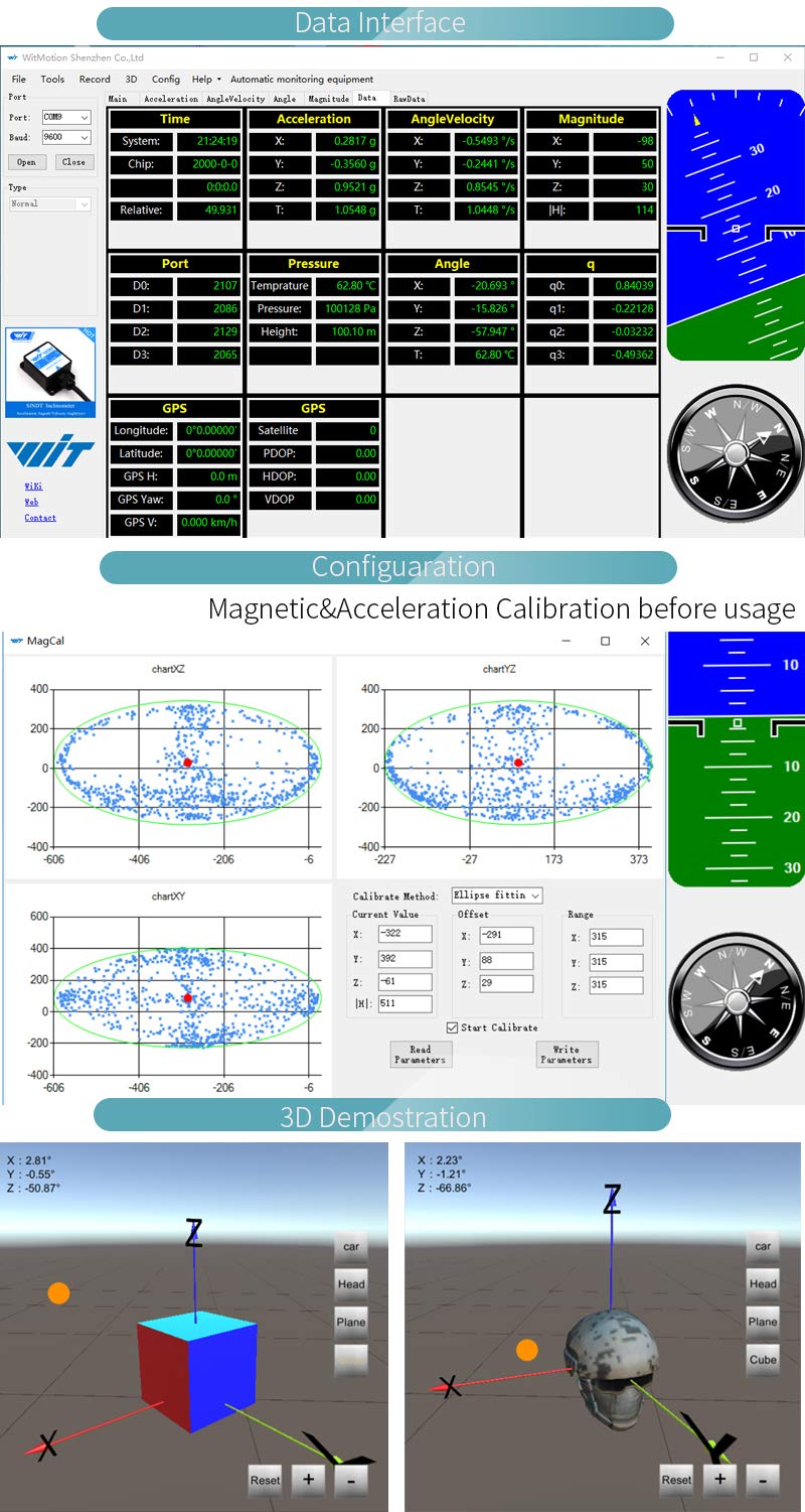 WITMOTION [Industrial-Grade Accelerometer+Inclinometer] HWT901B-TTL MPU9250 9-axis Gyroscope+Angle(XY 0.05Â° Accuracy)+Digital Compass+Air Pressure+Altitude, RM3100 Magnetometer Compensation and Kalman Filtering - Image 3