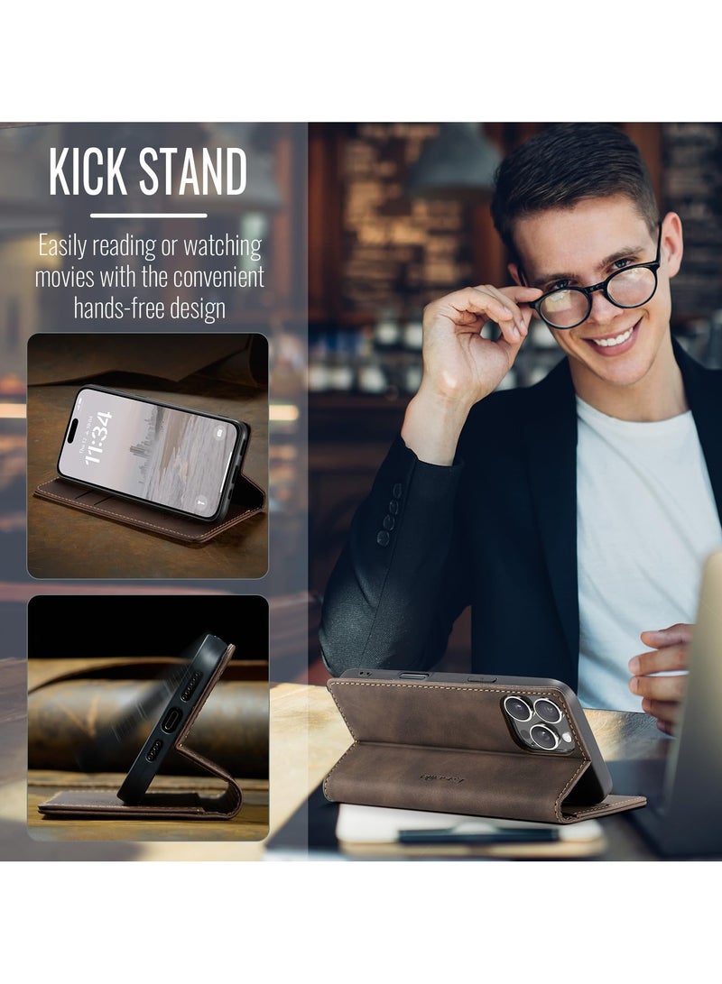 CaseMe Phone Case Luxury PU Leather Design 013 Flip Cover Card Slot Holder Cover For IPhone 16 Pro Max (Coffe) - Image 2