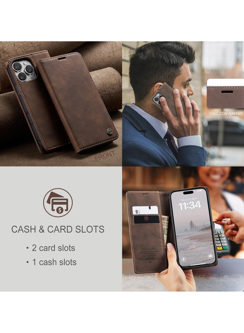 CaseMe Phone Case Luxury PU Leather Design 013 Flip Cover Card Slot Holder Cover For IPhone 16 Pro Max (Coffe) - Image 3