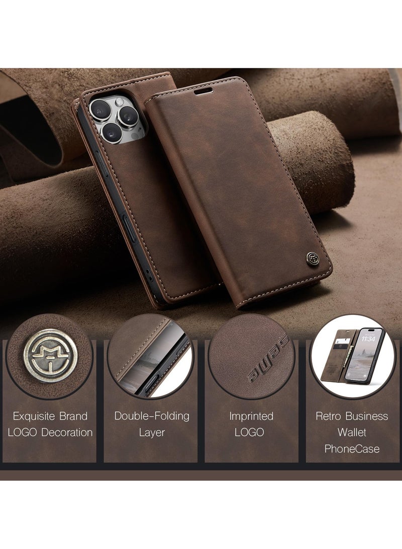 CaseMe Phone Case Luxury PU Leather Design 013 Flip Cover Card Slot Holder Cover For IPhone 16 Pro Max (Coffe) - Image 4