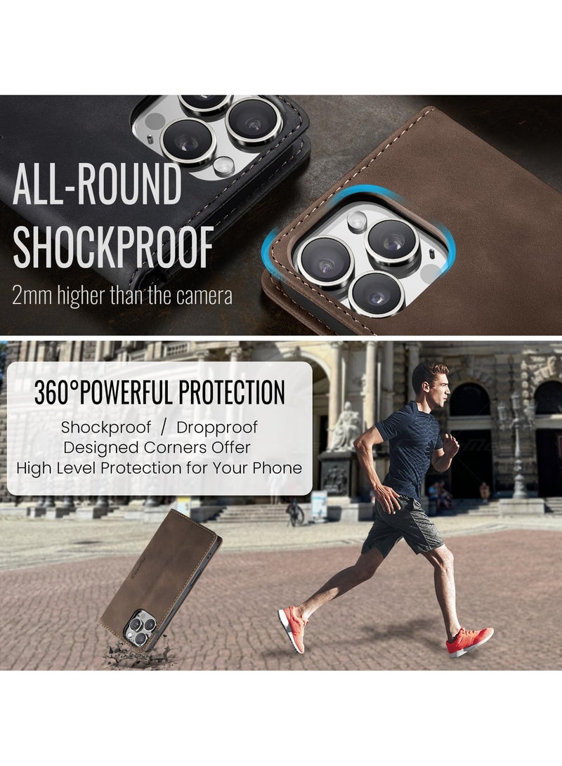 CaseMe Phone Case Luxury PU Leather Design 013 Flip Cover Card Slot Holder Cover For IPhone 16 Pro Max (Coffe) - Image 5